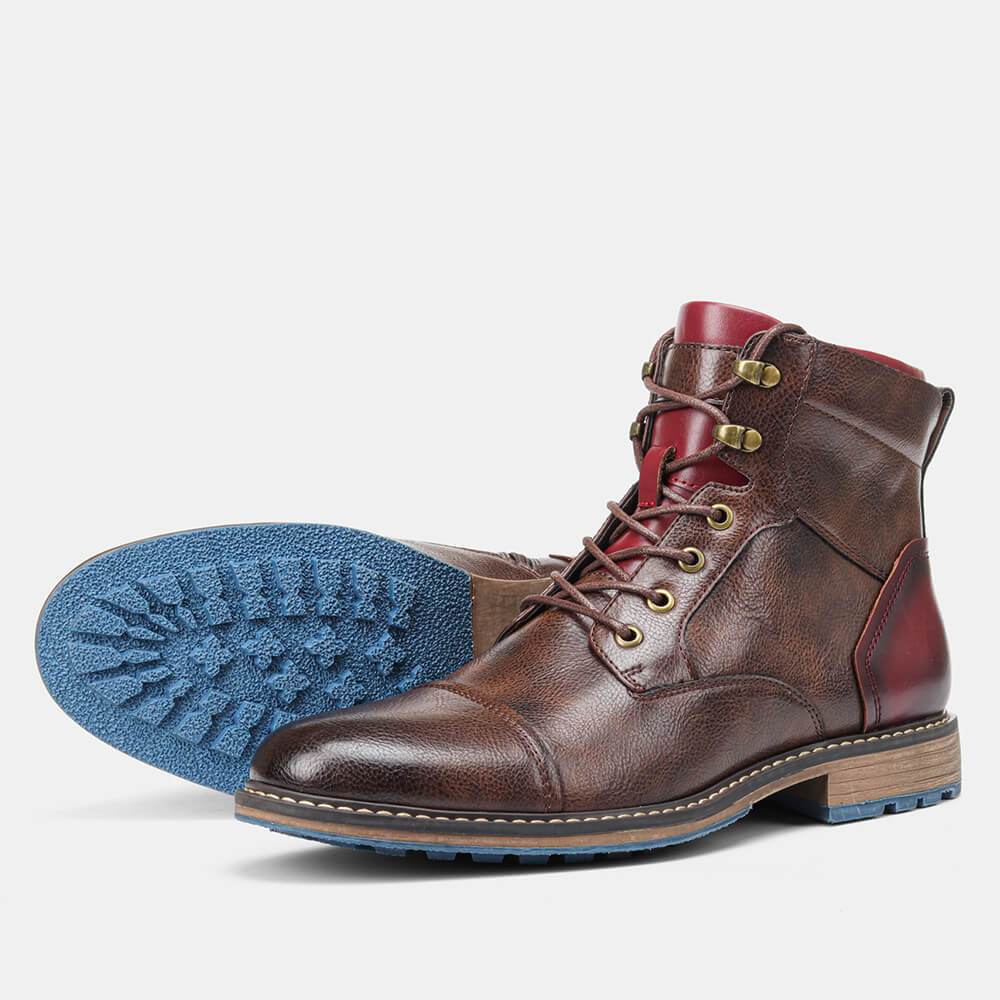 Men's Ankle Boots Lace-Up Cap Toe Brown Leather