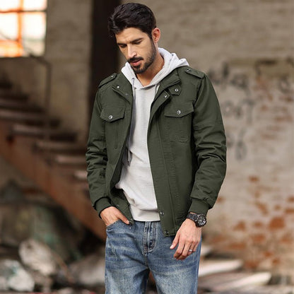 Men's Cotton Military Bomber Jacket Lightweight Zip-Up