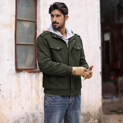 Men's Cotton Military Bomber Jacket Lightweight Zip-Up