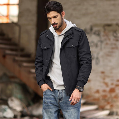 Men's Cotton Military Bomber Jacket Lightweight Zip-Up