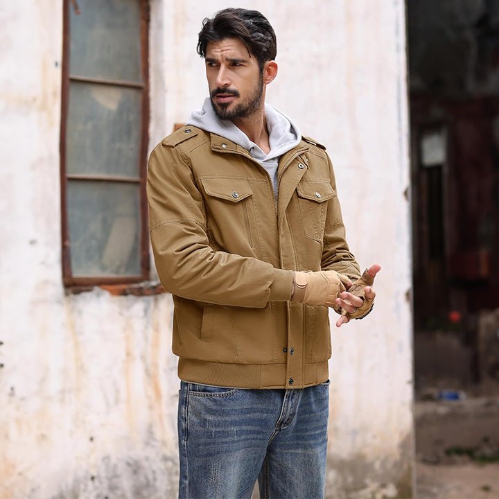Men's Cotton Military Bomber Jacket Lightweight Zip-Up