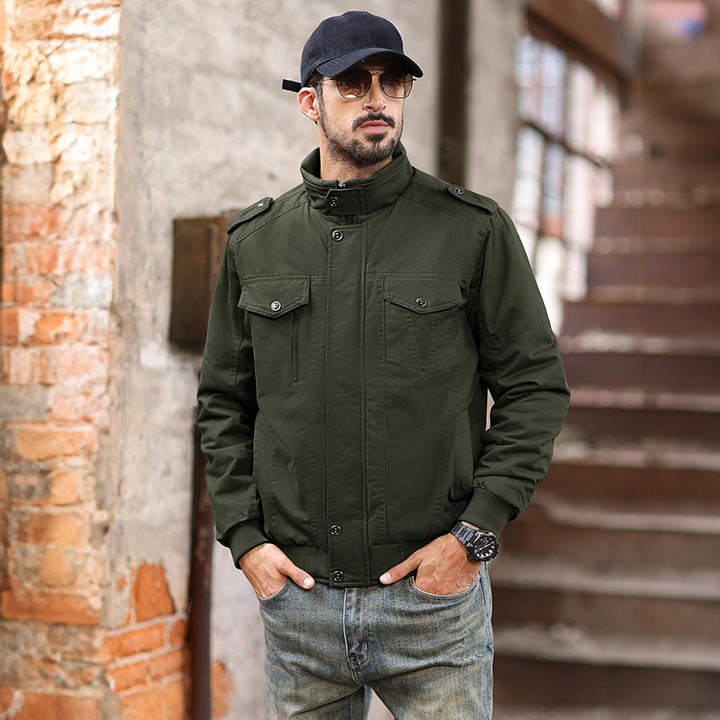 Men's Cotton Military Bomber Jacket Lightweight Zip-Up