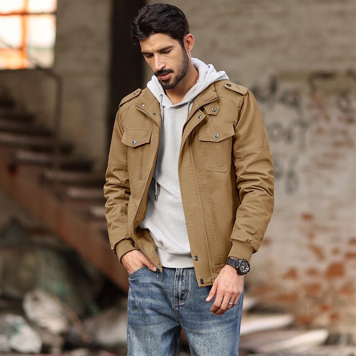 Men's Cotton Military Bomber Jacket Lightweight Zip-Up