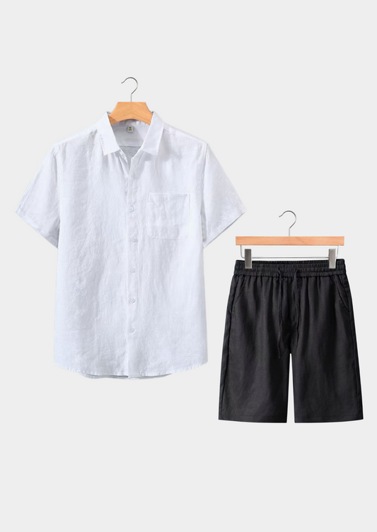 Men's Linen Summer Shirt And Shorts Set - VibreMode