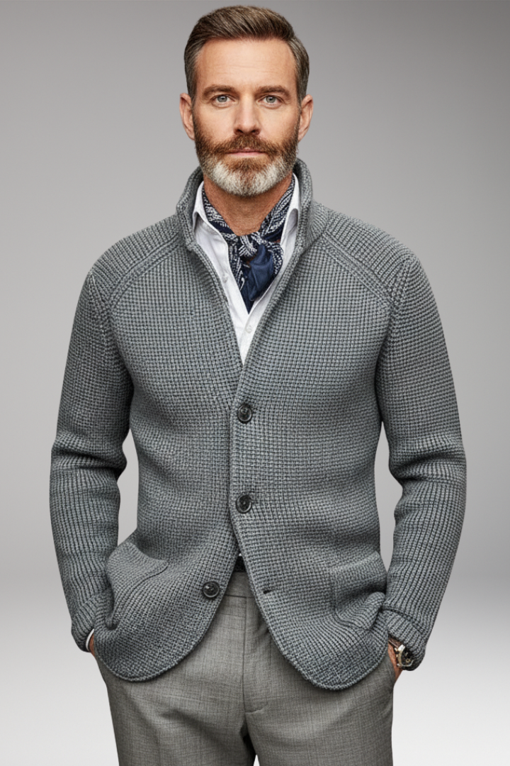 Men's Knit Blazer Stand Collar Pockets