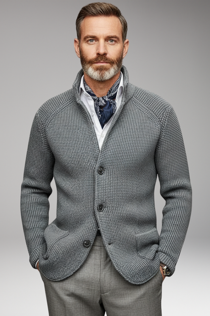 Men's Knit Blazer Stand Collar Pockets