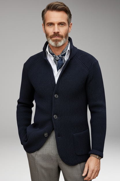 Men's Knit Blazer Stand Collar Pockets
