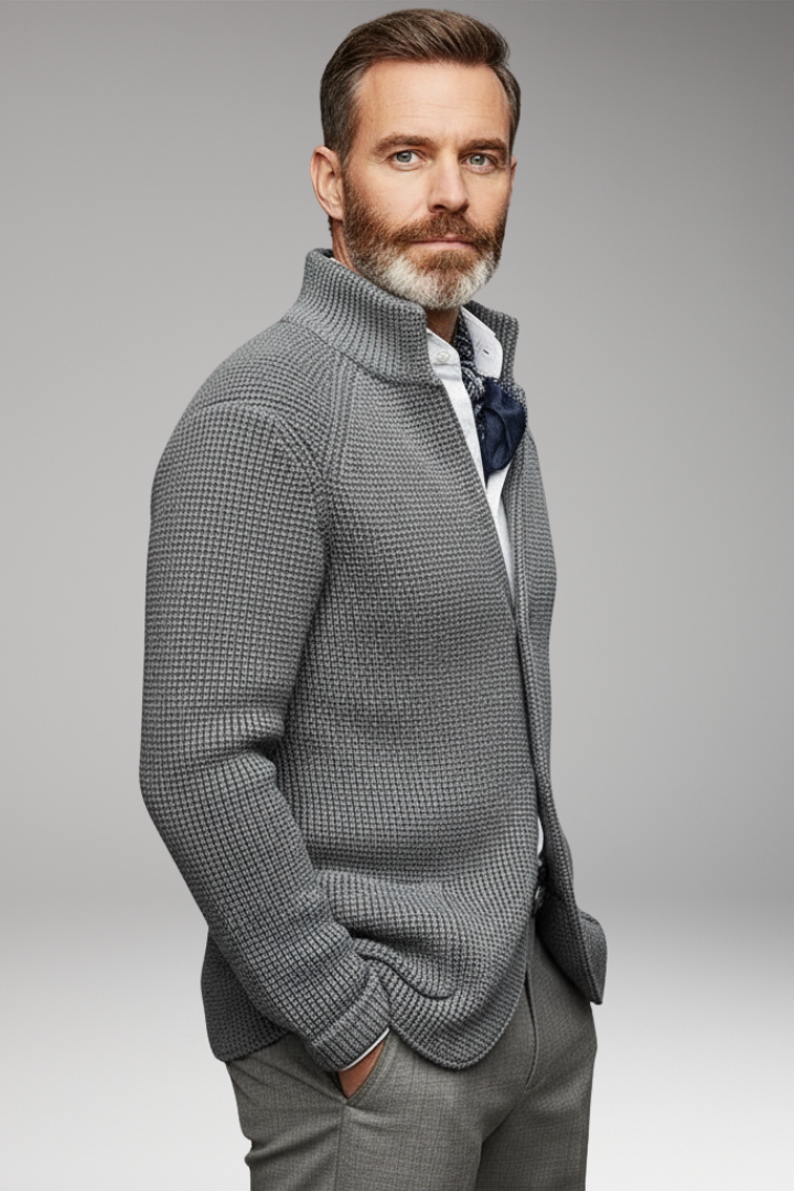 Men's Knit Blazer Stand Collar Pockets