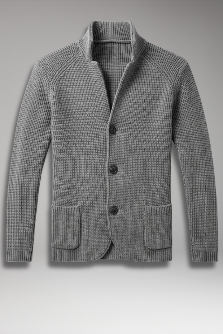 Men's Knit Blazer Stand Collar Pockets - VibreMode