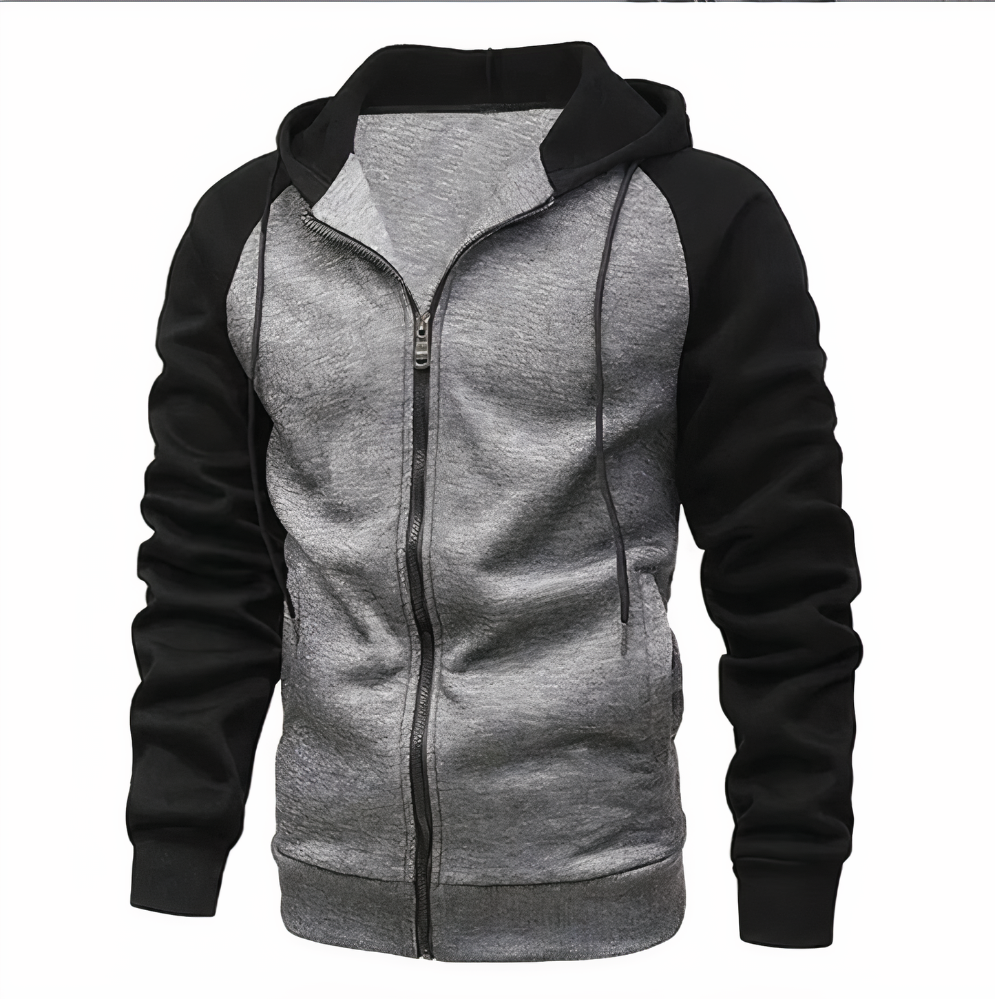 Men's Zip-Up Hoodie Raglan Sleeves Grey