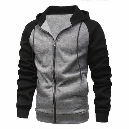 Men's Zip-Up Hoodie Raglan Sleeves Grey