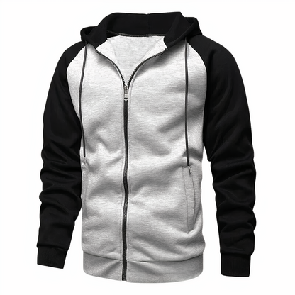 Men's Zip-Up Hoodie Raglan Sleeves Grey