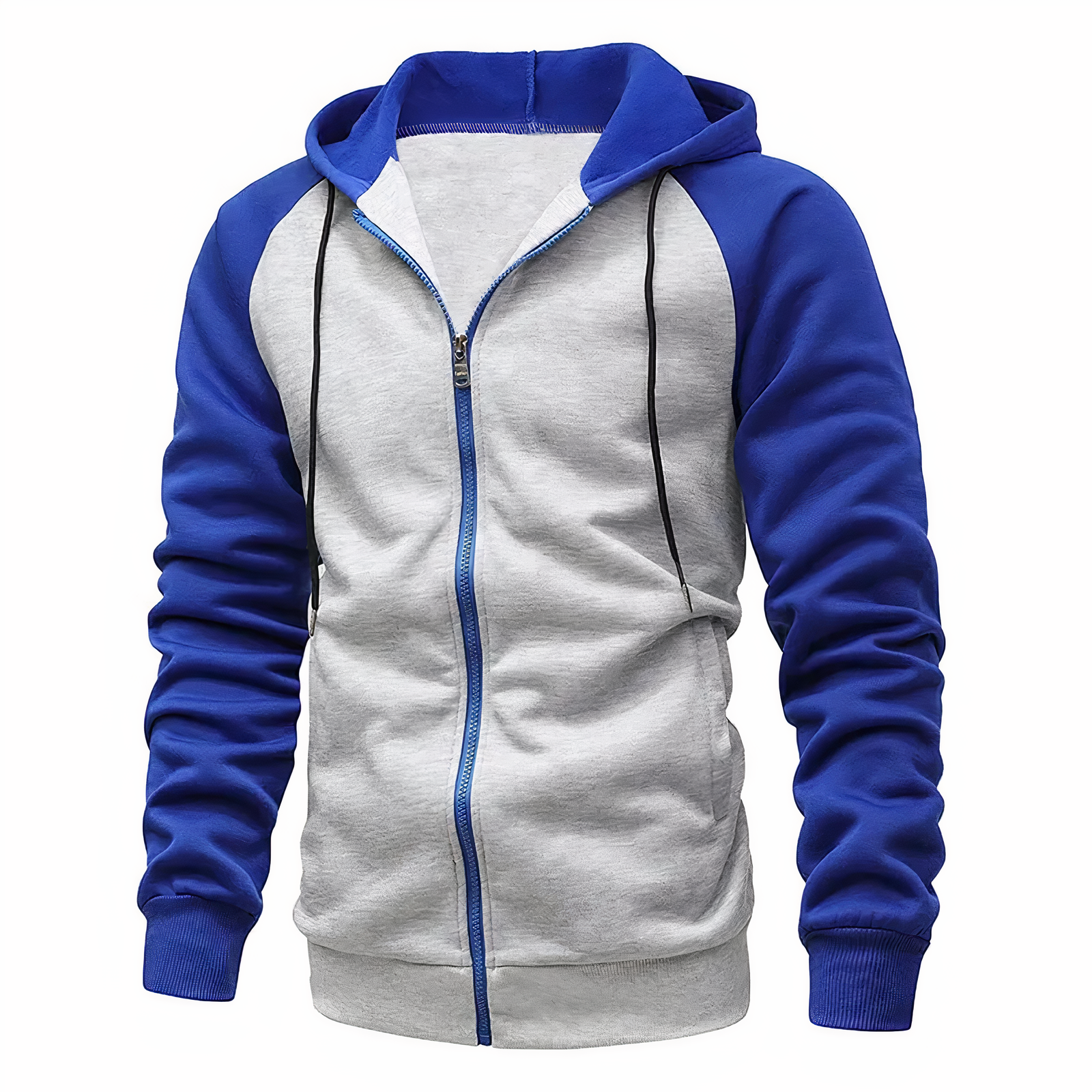Men's Zip-Up Hoodie Raglan Sleeves Grey - VibreMode