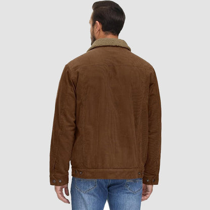 Men's Corduroy Jacket Sherpa Lined Warm Brown