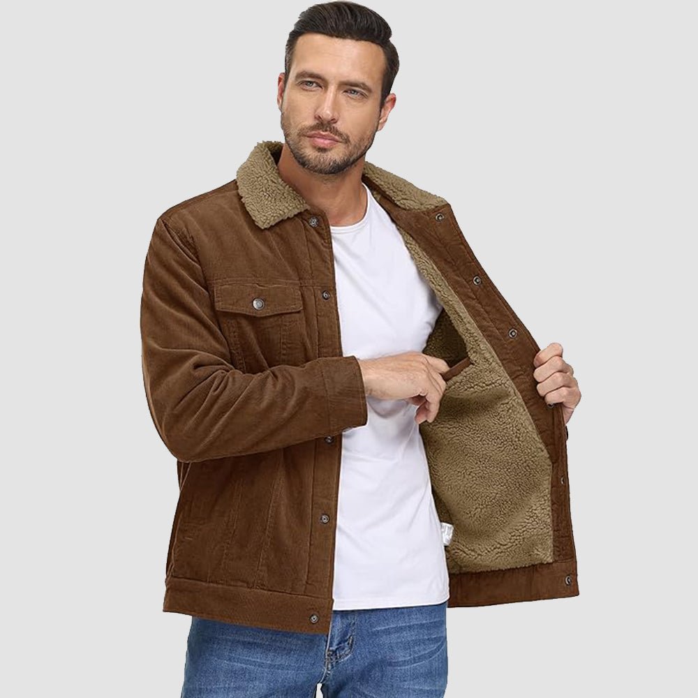 Men's Corduroy Jacket Sherpa Lined Warm Brown