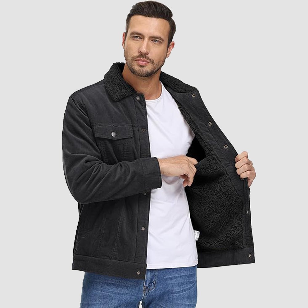 Men's Corduroy Jacket Sherpa Lined Warm Brown
