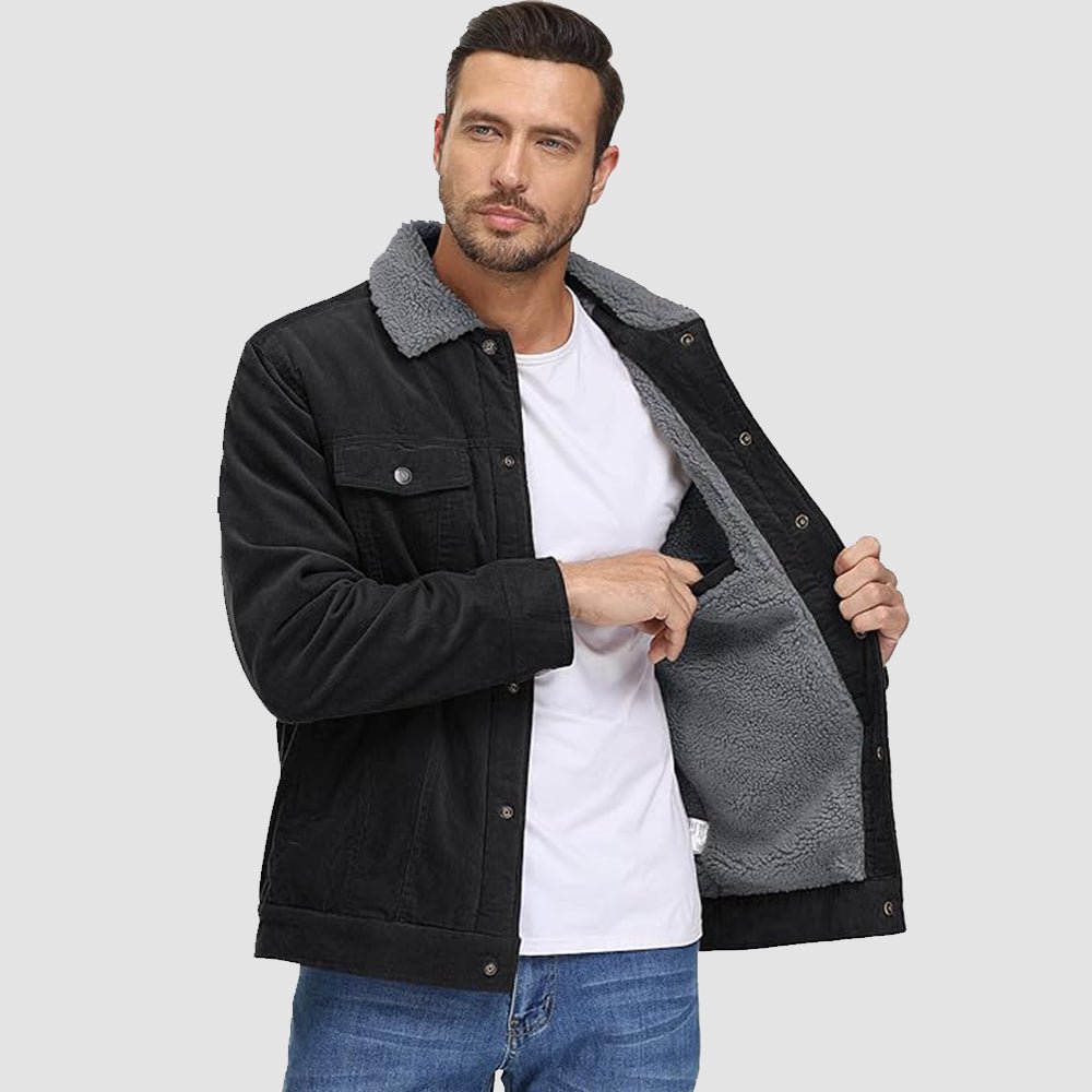 Men's Corduroy Jacket Sherpa Lined Warm Brown