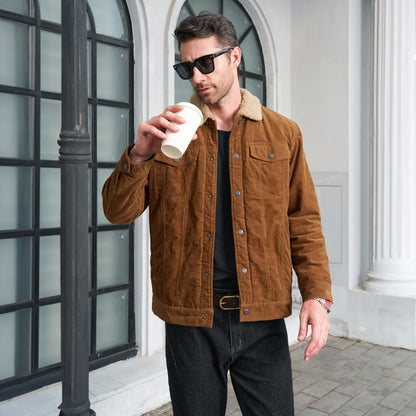 Men's Corduroy Jacket Sherpa Lined Warm Brown