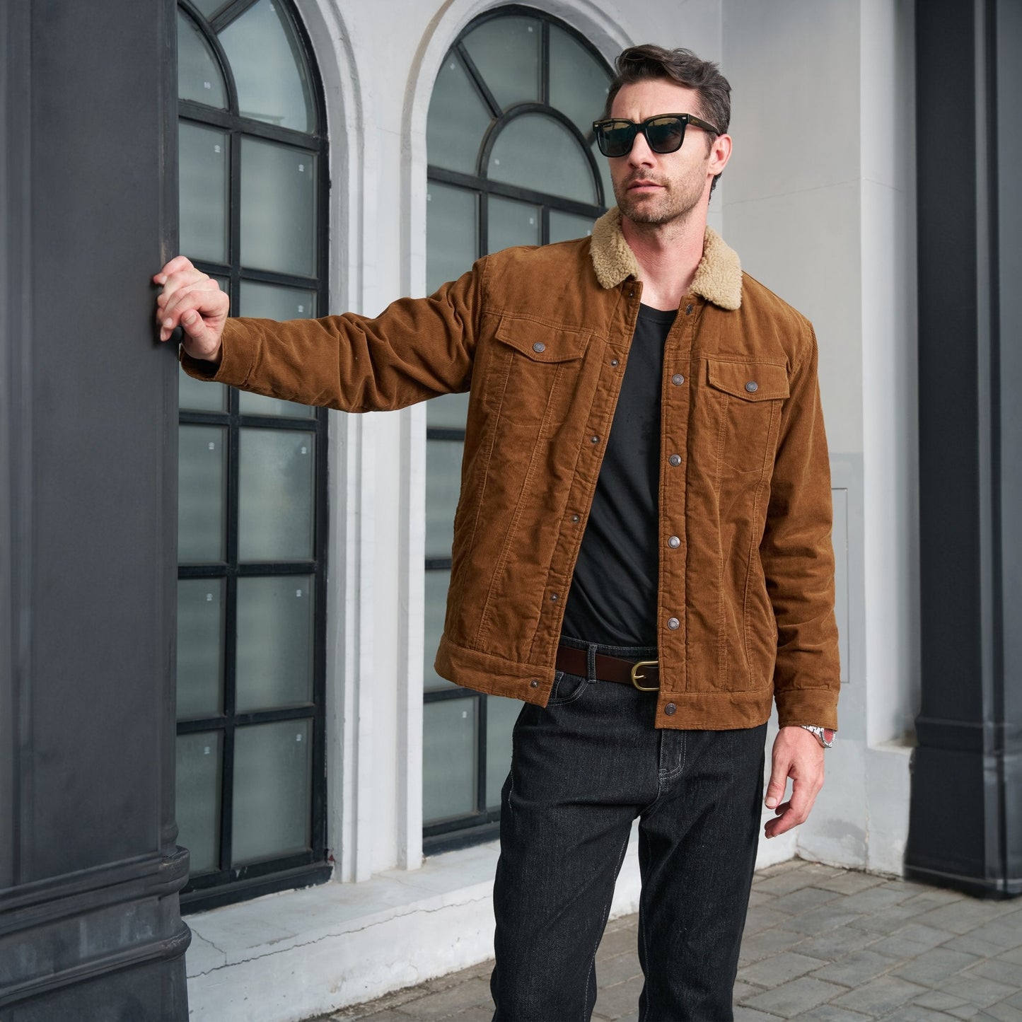 Men's Corduroy Jacket Sherpa Lined Warm Brown