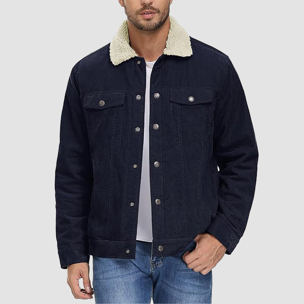 Men's Corduroy Jacket Sherpa Lined Warm Brown