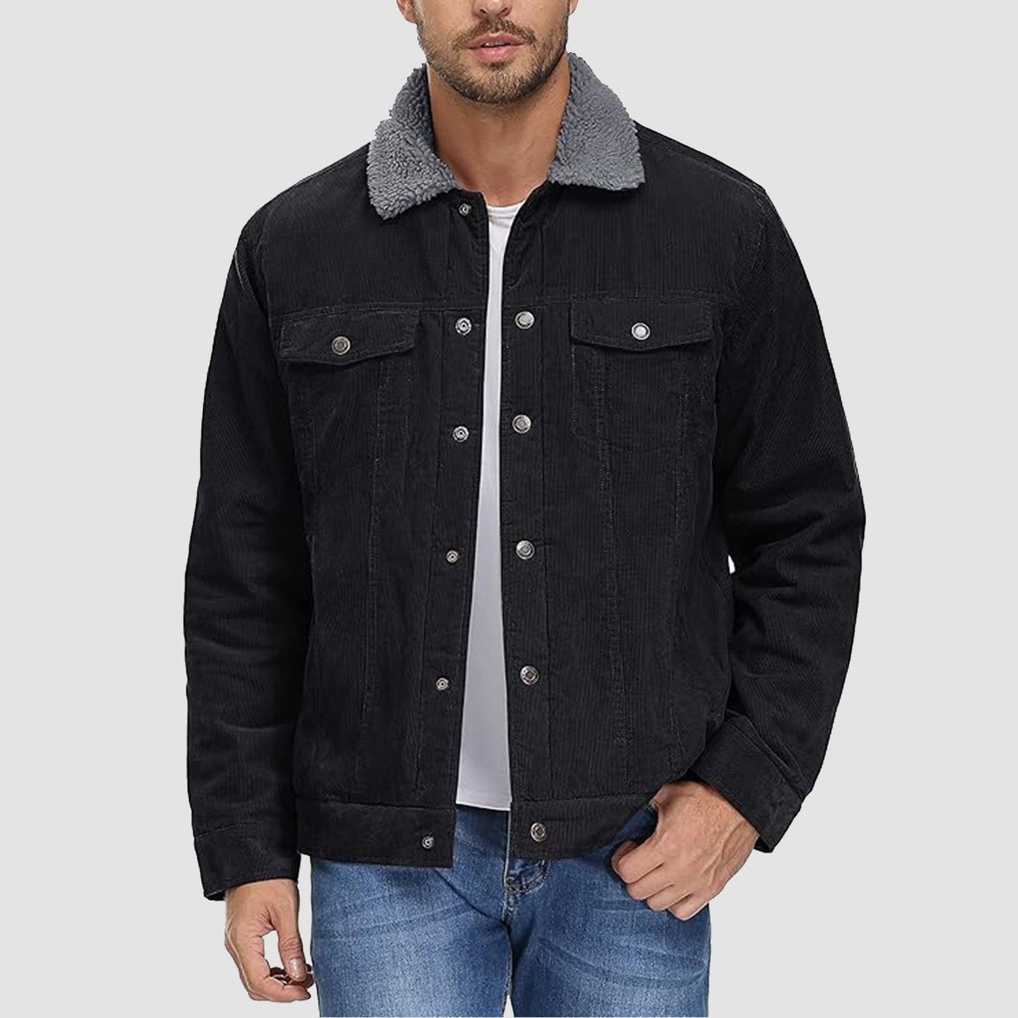 Men's Corduroy Jacket Sherpa Lined Warm Brown