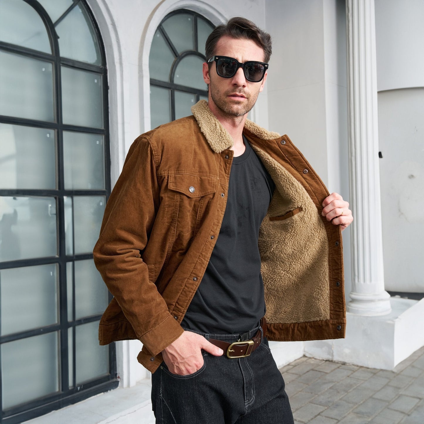 Men's Corduroy Jacket Sherpa Lined Warm Brown