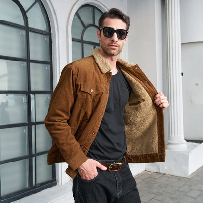 Men's Corduroy Jacket Sherpa Lined Warm Brown