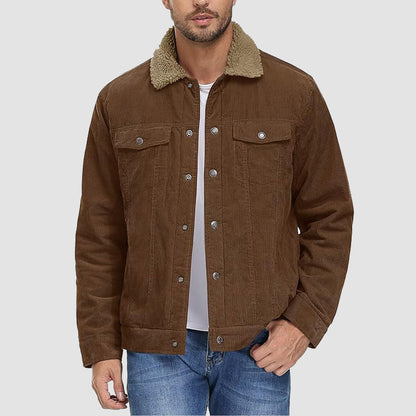 Men's Corduroy Jacket Sherpa Lined Warm Brown