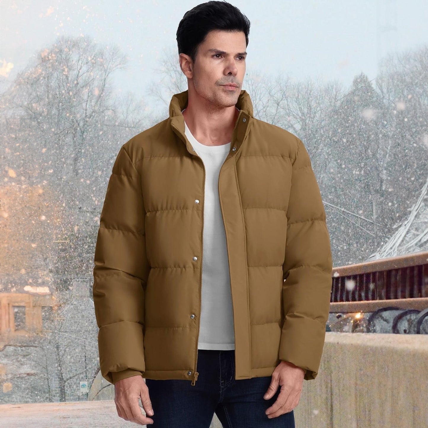 Men's Down Puffer Jacket Water-Resistant Insulated Black