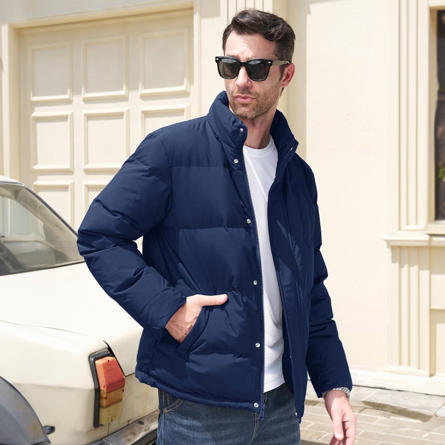 Men's Down Puffer Jacket Water-Resistant Insulated Black