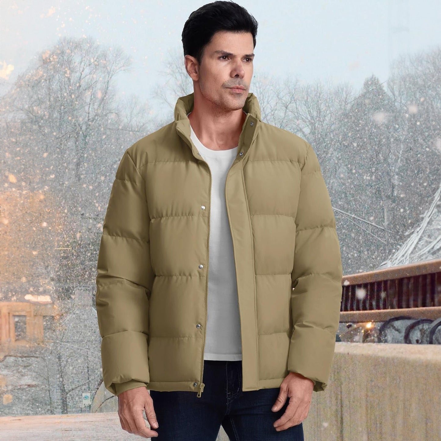 Men's Down Puffer Jacket Water-Resistant Insulated Black