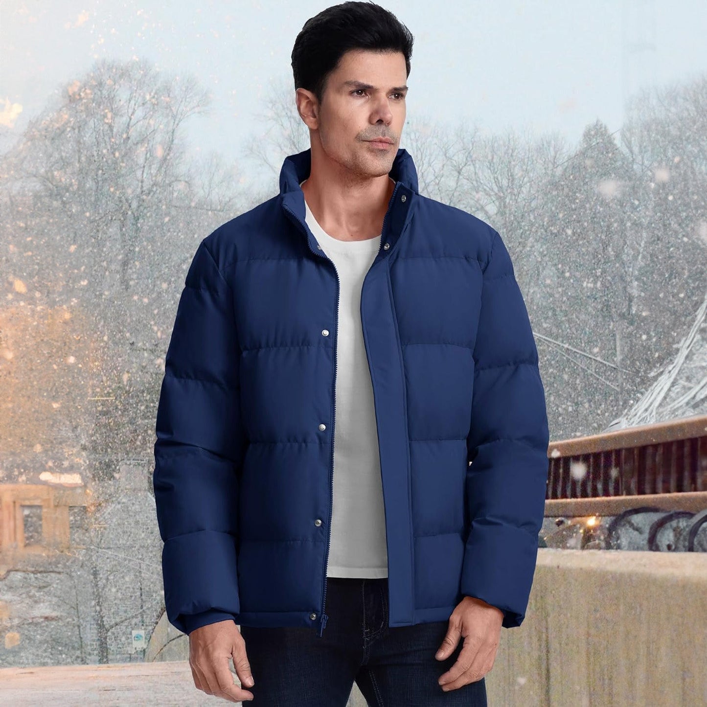 Men's Down Puffer Jacket Water-Resistant Insulated Black