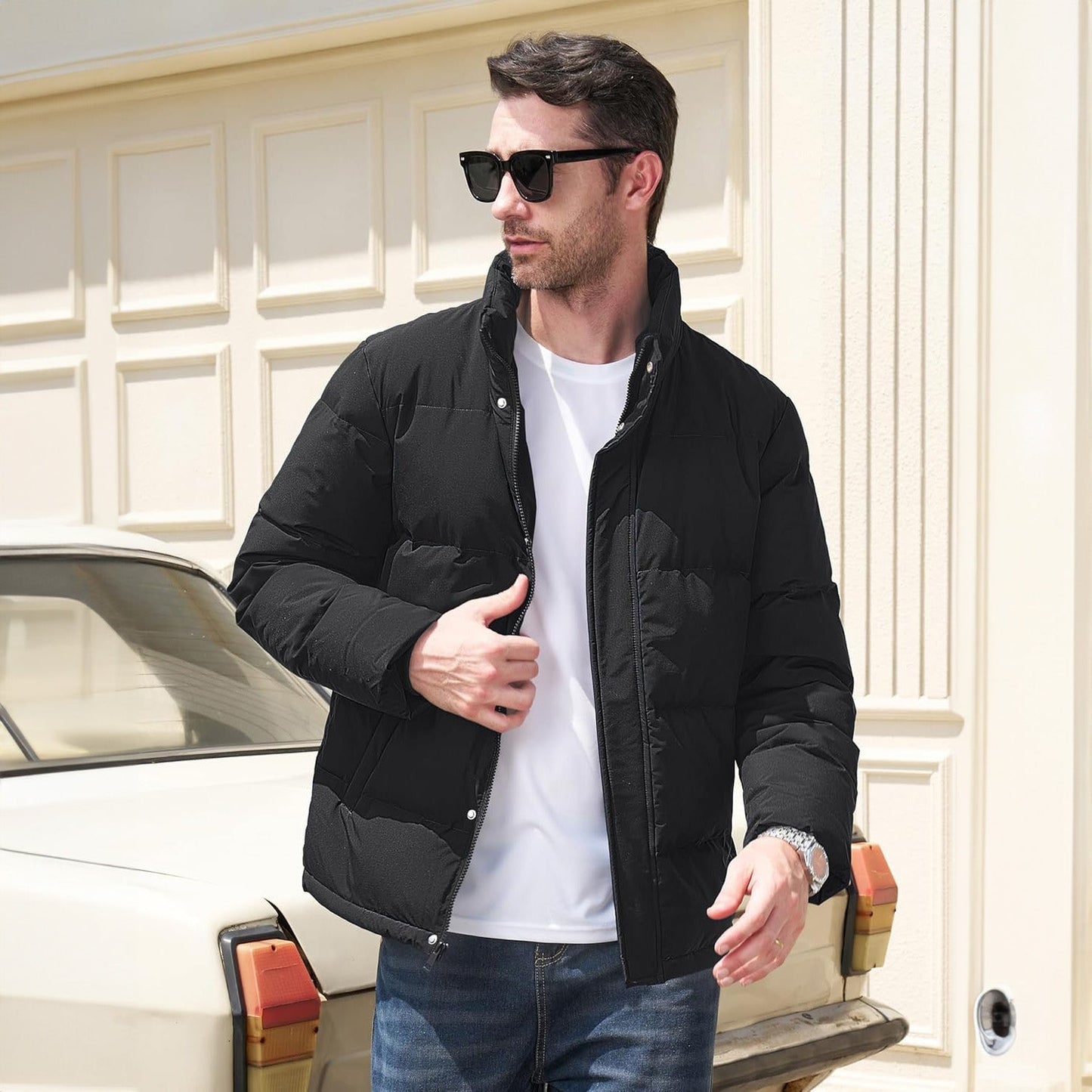Men's Down Puffer Jacket Water-Resistant Insulated Black