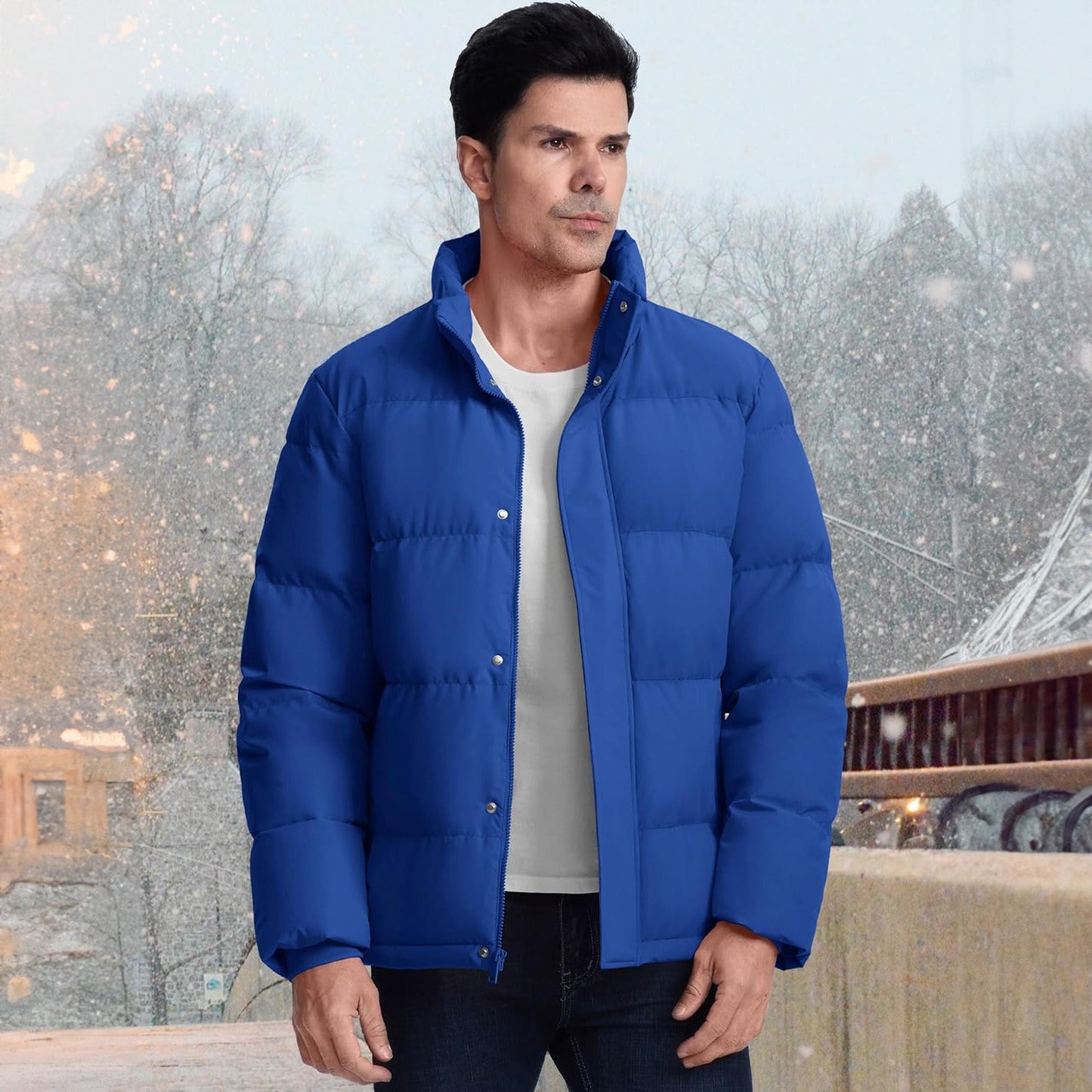 Men's Down Puffer Jacket Water-Resistant Insulated Black
