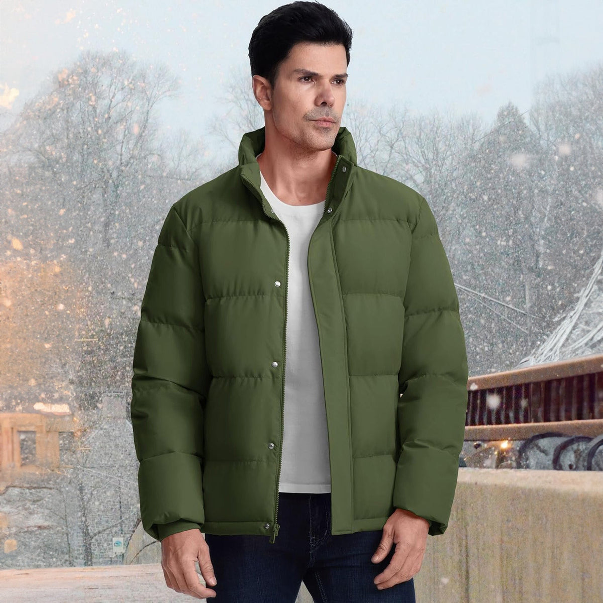 Men's Down Puffer Jacket Water-Resistant Insulated Black