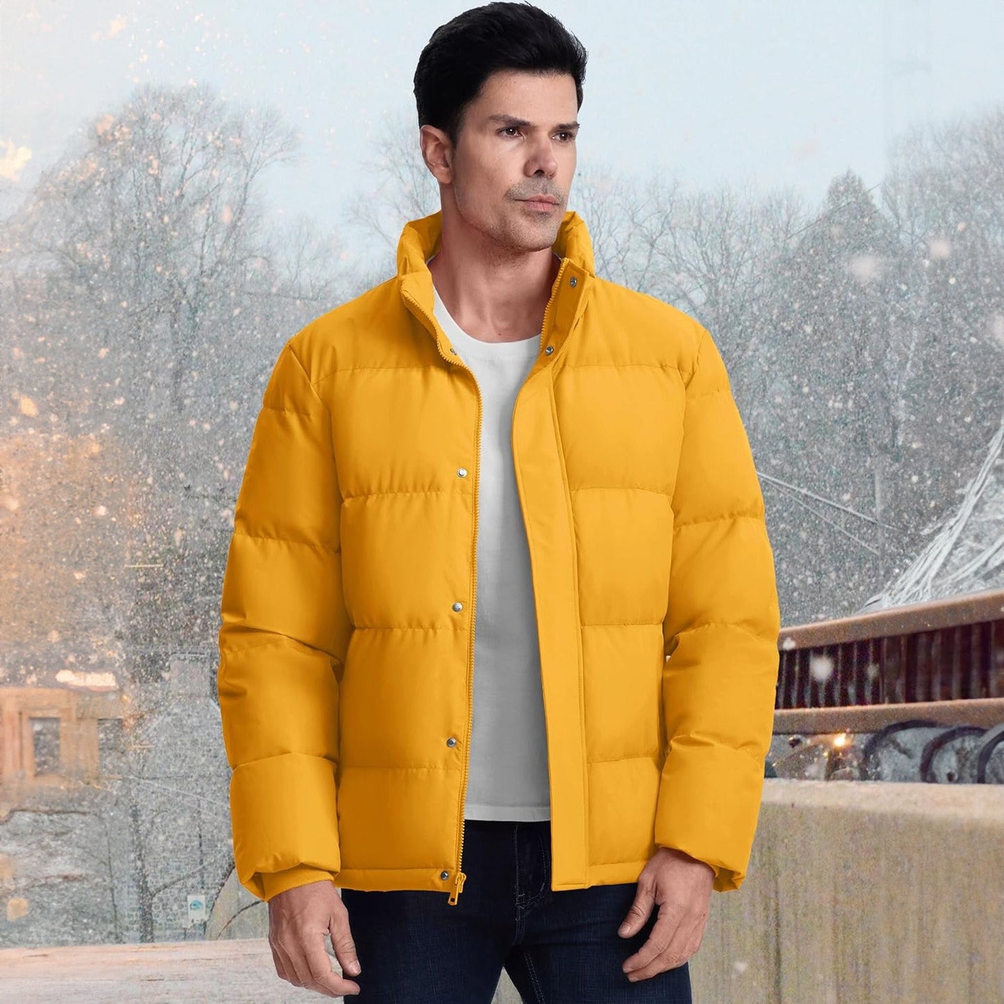 Men's Down Puffer Jacket Water-Resistant Insulated Black