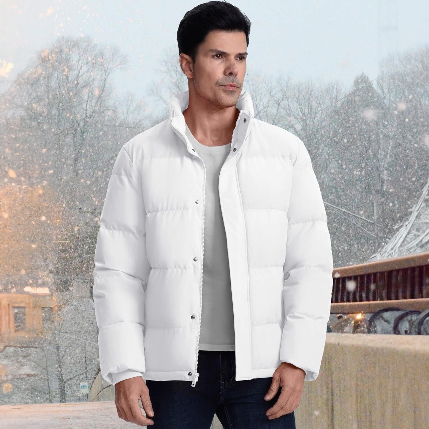 Men's Down Puffer Jacket Water-Resistant Insulated Black