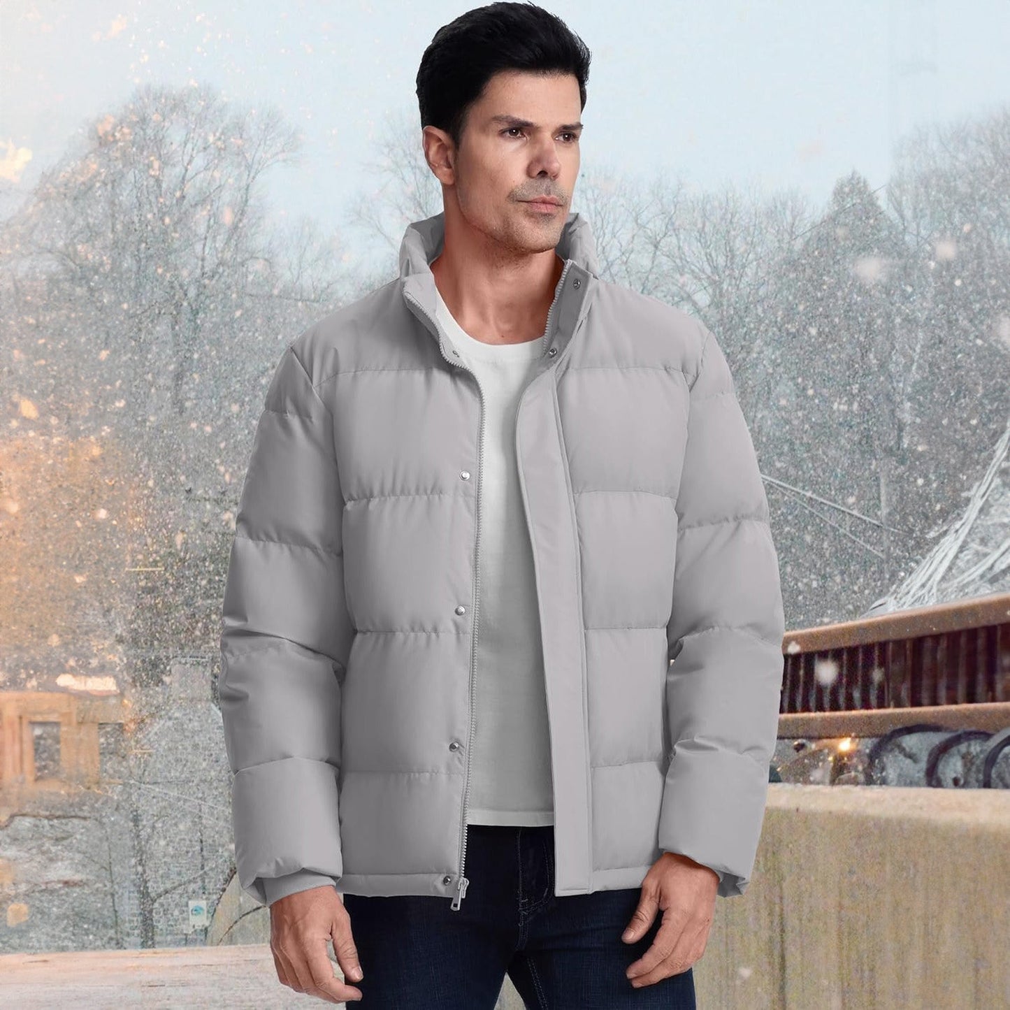 Men's Down Puffer Jacket Water-Resistant Insulated Black