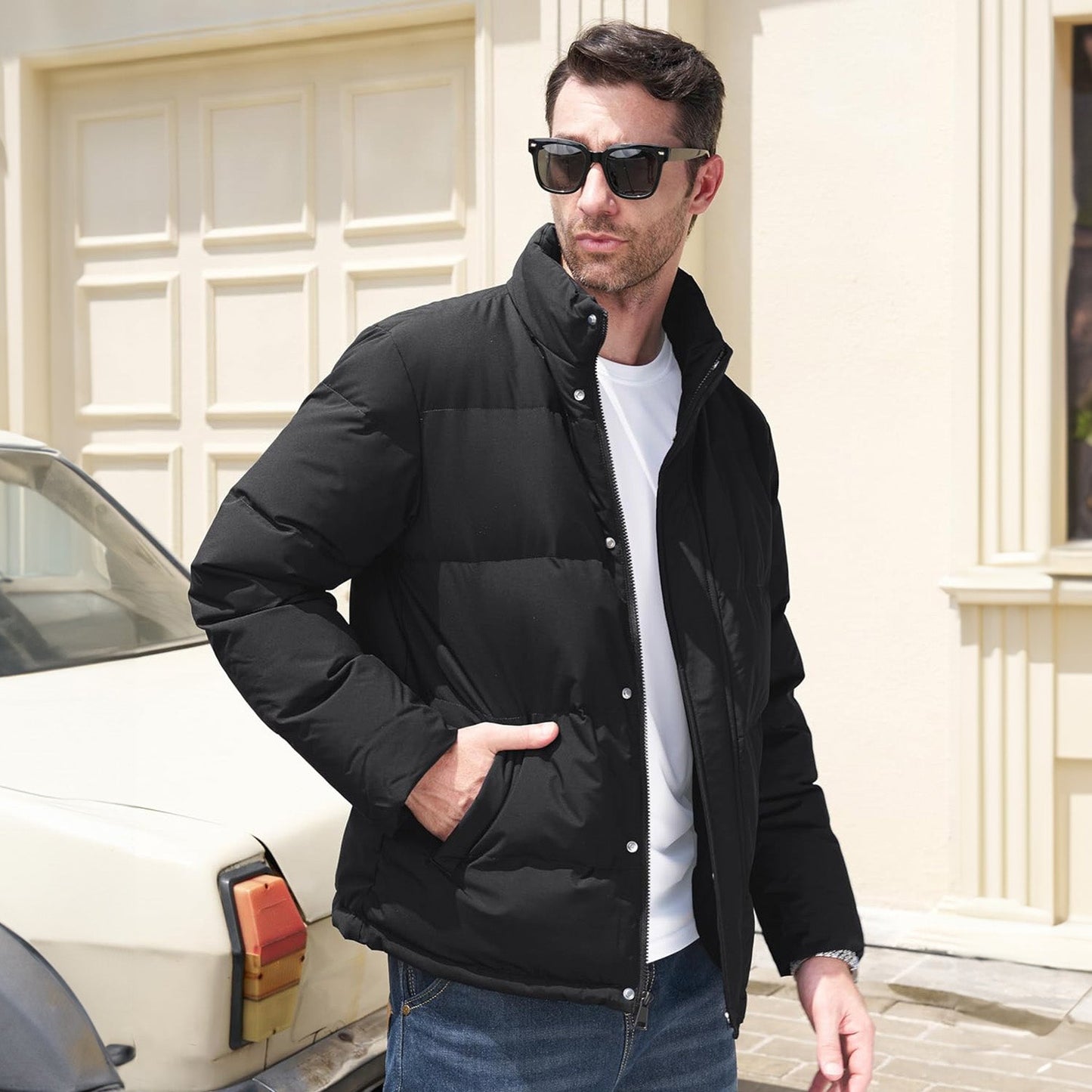 Men's Down Puffer Jacket Water-Resistant Insulated Black