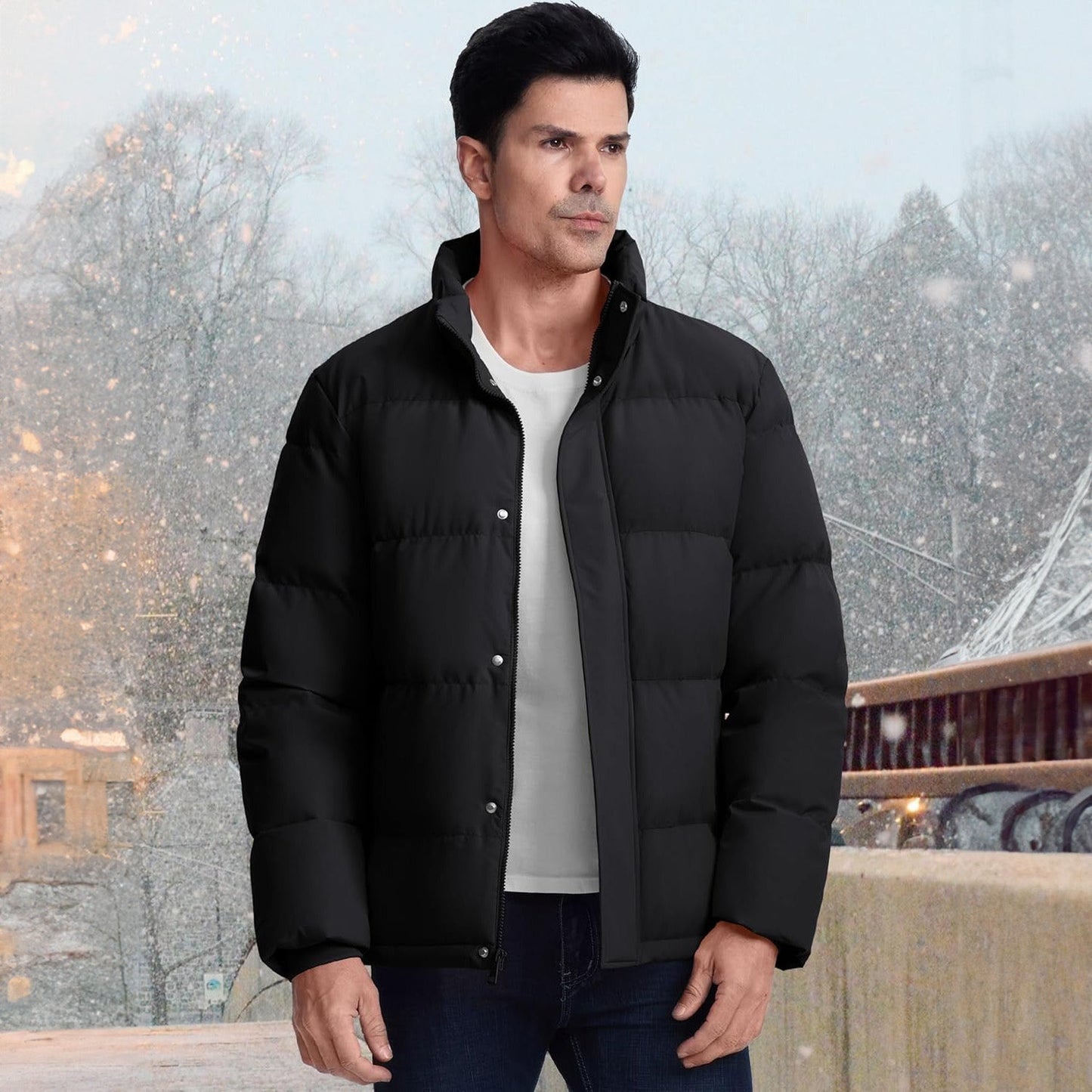 Men's Down Puffer Jacket Water-Resistant Insulated Black
