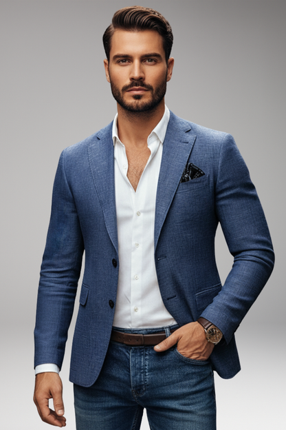 Men's Tailored Blazer Notch Lapel Buttons