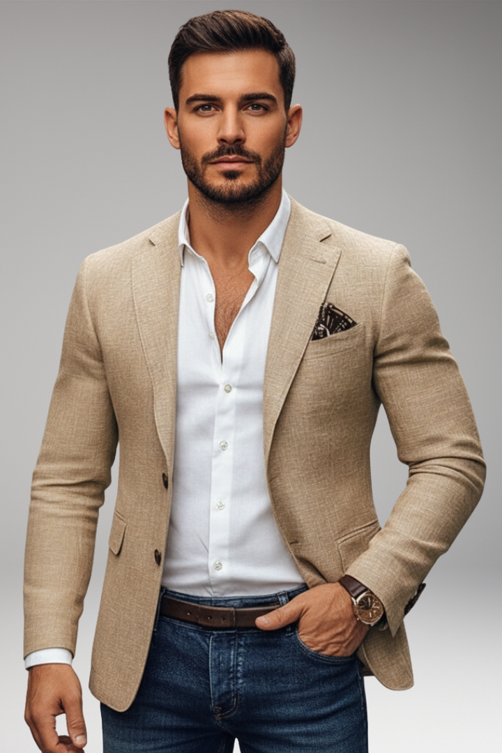 Men's Tailored Blazer Notch Lapel Buttons