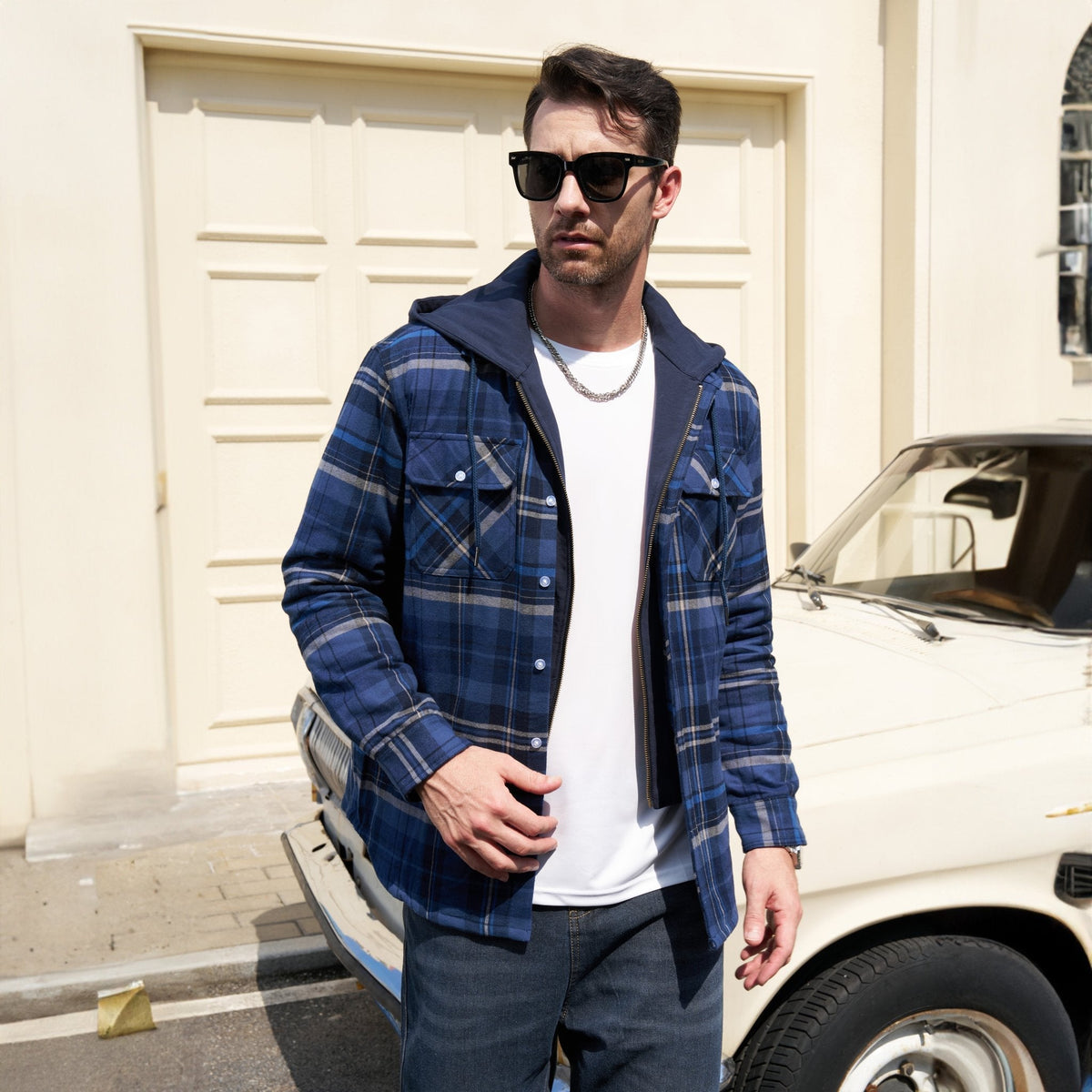 Men's Flannel Jacket 5 Pocket Removable Hood