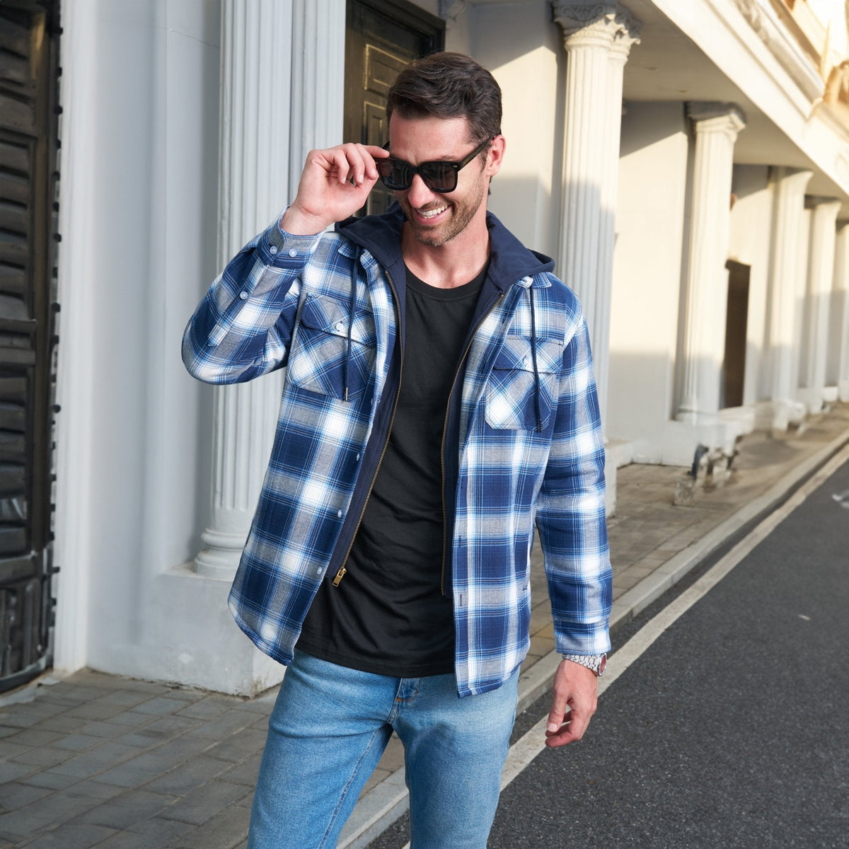 Men's Flannel Jacket 5 Pocket Removable Hood