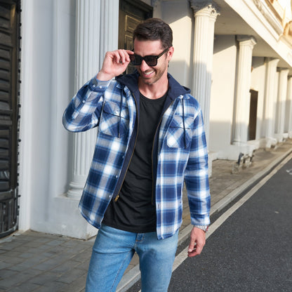 Men's Flannel Jacket 5 Pocket Removable Hood