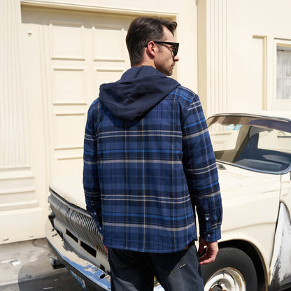 Men's Flannel Jacket 5 Pocket Removable Hood