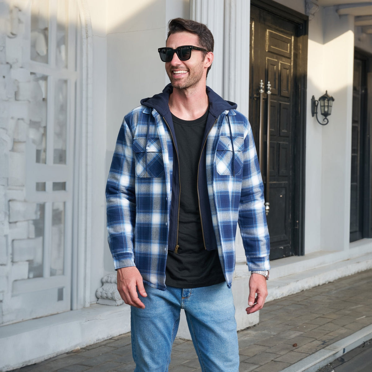 Men's Flannel Jacket 5 Pocket Removable Hood