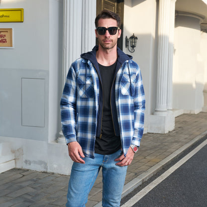Men's Flannel Jacket 5 Pocket Removable Hood