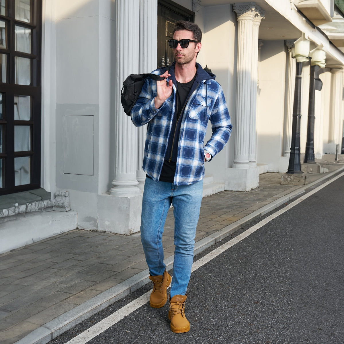 Men's Flannel Jacket 5 Pocket Removable Hood