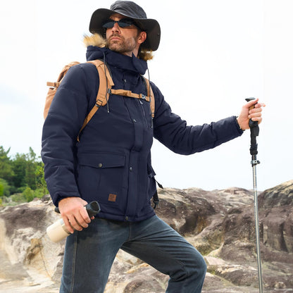 Men's Fleece-Lined Parka Jacket Warm Puffer Black